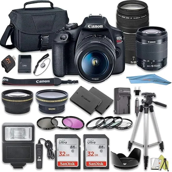 Canon EOS Rebel T7 DSLR Camera with 18-55mm and 75-300mm Lens Bundle