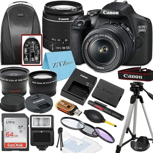 Canon EOS 2000D DSLR Camera 18-55mm Lens 20-Piece Accessory Bundle