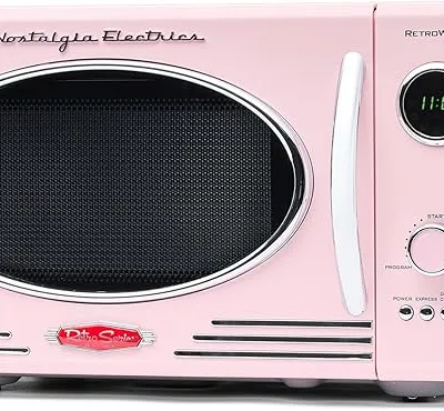 Nostalgia Retro Countertop Microwave Oven - Large 800-Watt - 0.9 cu ft - 12 Pre-Programmed Cooking Settings - Digital Clock - Kitchen Appliances - Pink