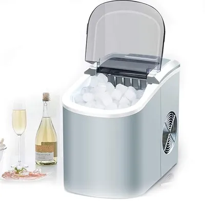 Portable Compact Maker 33 LB per Day Ice Making Machine Household Portable Electric Bullet Round Ice Making Machine for Coffee Bar Teamilk Shop White (Silver)