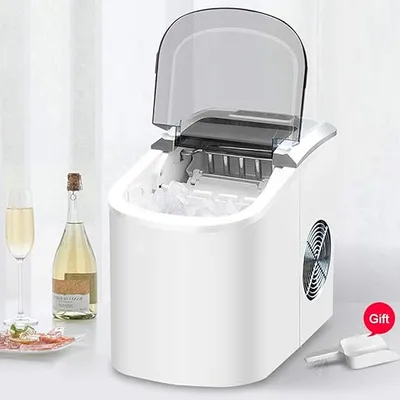Portable Compact Maker 33 LB per Day Ice Making Machine Household Portable Electric Bullet Round Ice Making Machine for Coffee Bar Teamilk Shop White (White)