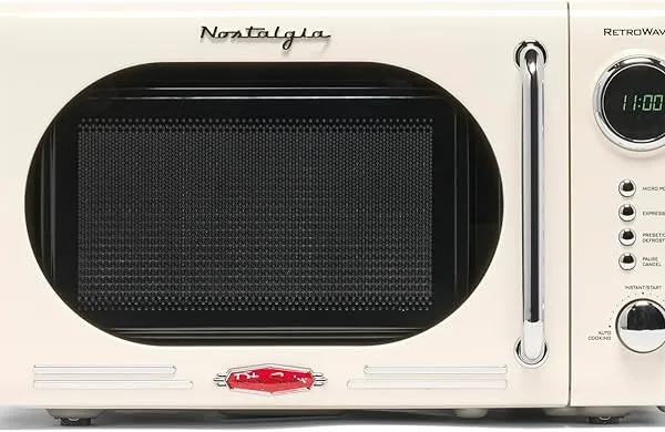 Nostalgia 0.7 Cu. Ft. Retro Compact Countertop Microwave Oven, Ivory