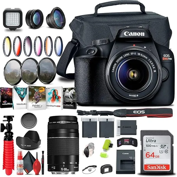Canon EOS Rebel T100 (4000D) DSLR Camera Dual Lens Kit