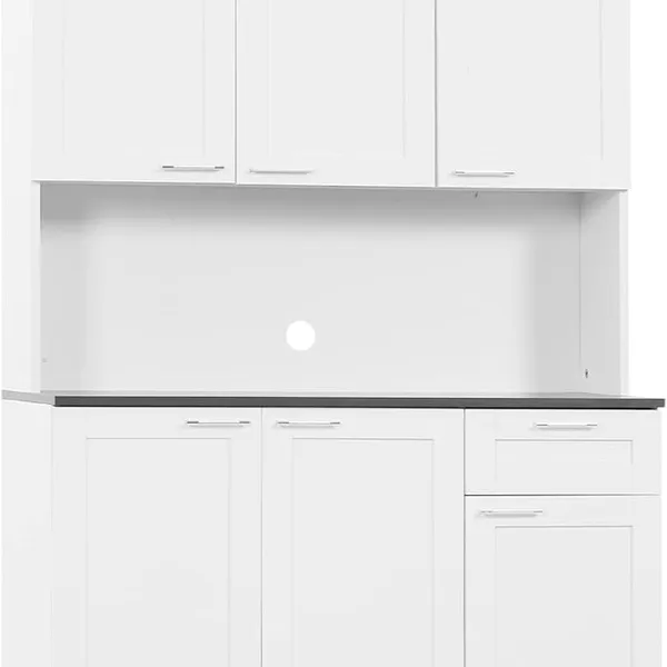 HOMCOM Kitchen Pantry Storage Cabinet, Kitchen Buffet Hutch with Microwave Oven Countertop, Drawer, Adjustable Shelves, Cable Management, High Gloss White