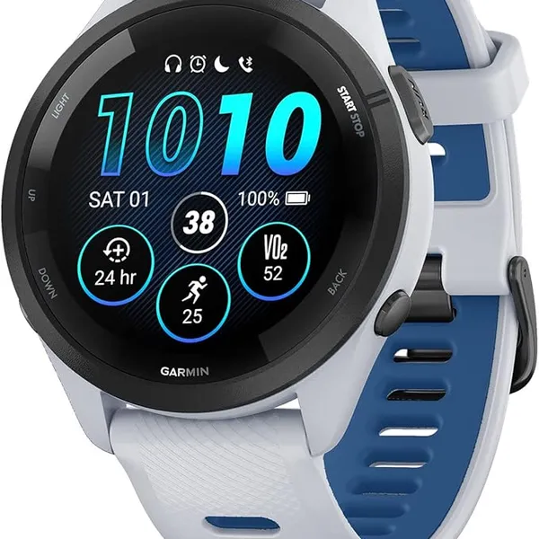 Garmin Forerunner® 265 Running Smartwatch, Colorful AMOLED Display, Training Metrics and Recovery Insights, Whitestone and Tidal Blue