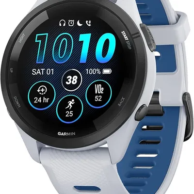 Garmin Forerunner® 265 Running Smartwatch, Colorful AMOLED Display, Training Metrics and Recovery Insights, Whitestone and Tidal Blue