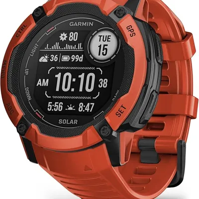 Garmin Instinct 2X Solar, Rugged GPS Smartwatch, Built-in Flashlight, Solar Charging Capability, Multi-Band GNSS, Flame Red