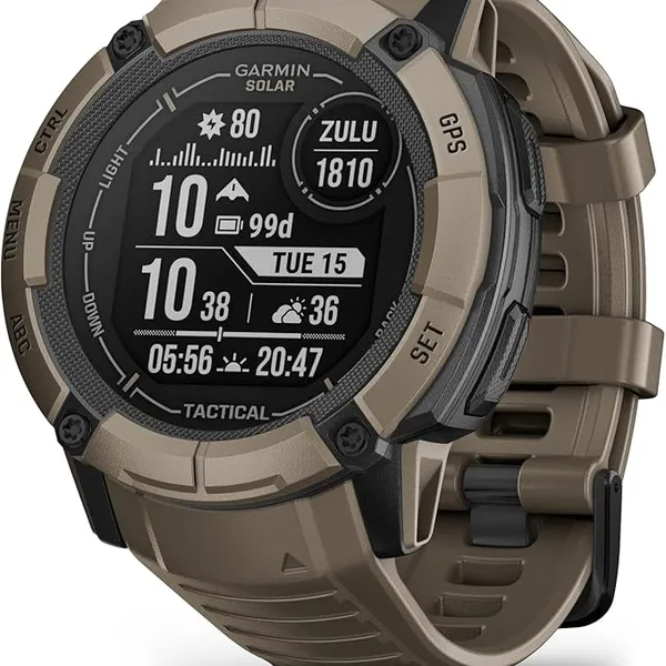 Garmin Instinct 2X Solar - Tactical Edition, Rugged GPS Smartwatch, Built-in Flashlight, Ballistics Calculator, Solar Charging Capability, Coyote Tan