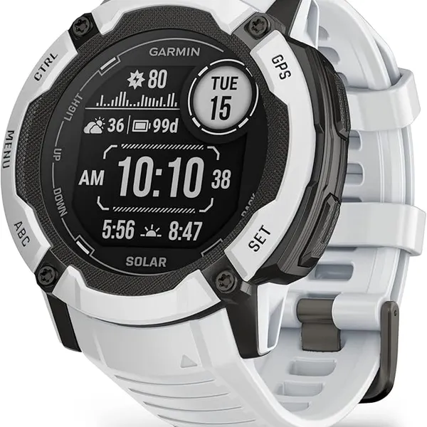 Garmin Instinct 2X Solar, Rugged GPS Smartwatch, Built-in Flashlight, Solar Charging Capability, Multi-Band GNSS, Whitestone