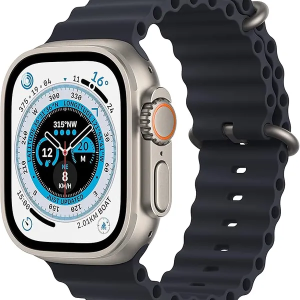 Apple Watch Ultra [GPS + Cellular 49mm] Titanium Case with Midnight Ocean Band, One Size (Renewed)
