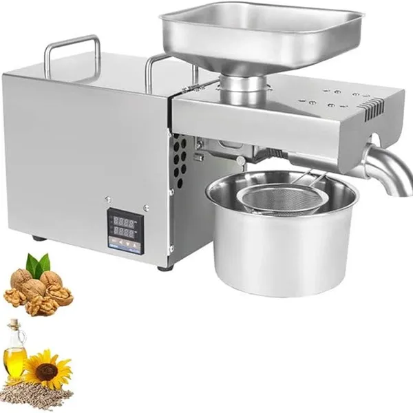 Automatic Electric Oil Press Machine 750W Hot and Cold Expeller Extractor with LCD Display for Coconut Castor Home/Commercial Stainless Steel Oil Expeller