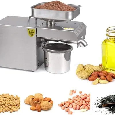 Automatic Oil Press Expeller 304 Stainless Steel Oil Press Machine Electric Cold/Hot Nut Oil Press Extractor for Corn Coconut Peanut Sunflower Seeds 3-6Kg/H