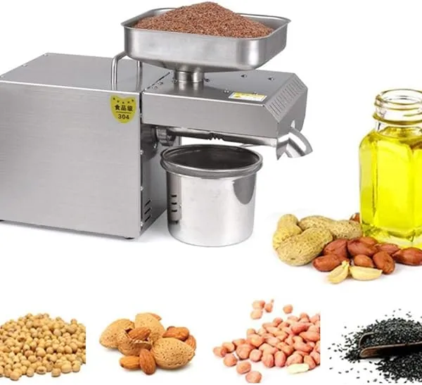 Automatic Oil Press Expeller 304 Stainless Steel Oil Press Machine Electric Cold/Hot Nut Oil Press Extractor for Corn Coconut Peanut Sunflower Seeds 3-6Kg/H