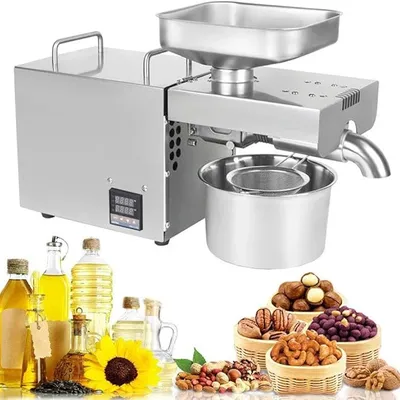 Automatic Electric Oil Press Machine 750W Home/Commercial Stainless Steel Oil Expeller with LCD Display Hot and Cold Expeller Extractor for Coconut Castor
