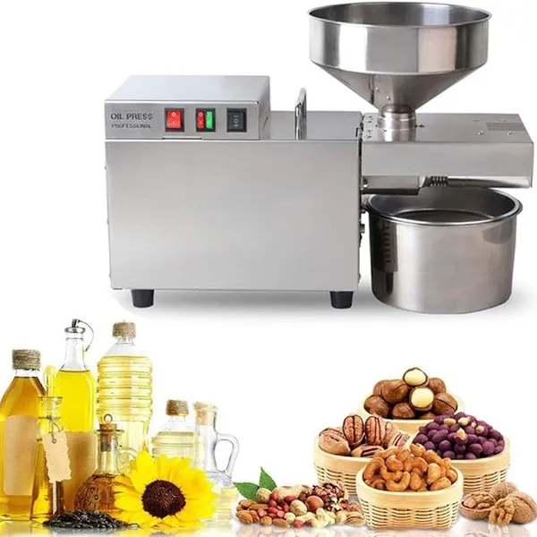 Commercial Oil Press Machine Cold/Hot Nut Oil Extractor Automatic Food-Grade Stainless Steel Home Oil Expeller for Coconut Castor Olive Peanuts 220V