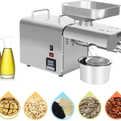 750W Kitchen Oil Press Machine Stainless Steel Cold/Hot Nut Oil Extractor Automatic Oil Press Expeller for Coconut Castor Olive Home/Commercial Oil Expeller