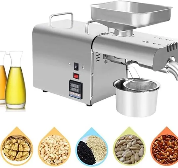 750W Kitchen Oil Press Machine Stainless Steel Cold/Hot Nut Oil Extractor Automatic Oil Press Expeller for Coconut Castor Olive Home/Commercial Oil Expeller