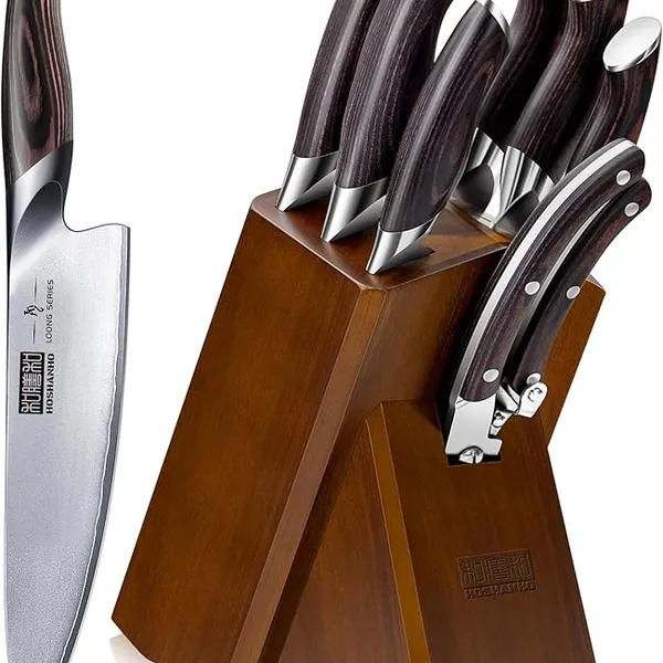 HOSHANHO 8-Piece Kitchen Knife Set, Japanese Super Steel Knife Set with Block, Professional Ultra Sharp Chef Knife Set with Scissors