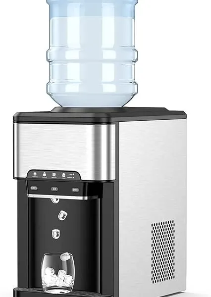 ARLIME Ice Maker with Water Dispenser, 3-in-1 Countertop Ice Machine, 48 Pounds in 24 Hours, 4 lbs Storage Basket, Safety Lock, Hot/Cold Water Cooler for 5 Gallon Bottle, for Home Office Kitchen RV