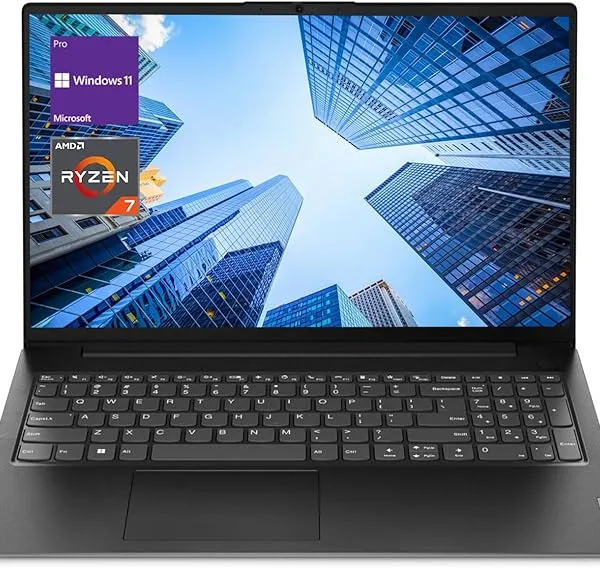 Lenovo V-Series V15 Business Laptop, 15.6" FHD Display, AMD Ryzen 7 7730U, 16GB RAM, 512GB SSD, Numeric Keypad, HDMI, RJ45, Webcam, Wi-Fi, Windows 11 Pro, Black
