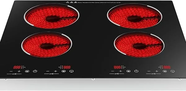 Electric Ceramic Cooktop, Built-in/Countertop Cooking Stove with Temperature Control, Child Safety Lock & Safety Auto Shut-off, 3000W Portable Electric 4-Burner Stove for Home Kitchen, Apartments