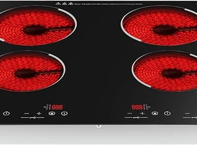Electric Ceramic Cooktop, Built-in/Countertop Cooking Stove with Temperature Control, Child Safety Lock & Safety Auto Shut-off, 3000W Portable Electric 4-Burner Stove for Home Kitchen, Apartments
