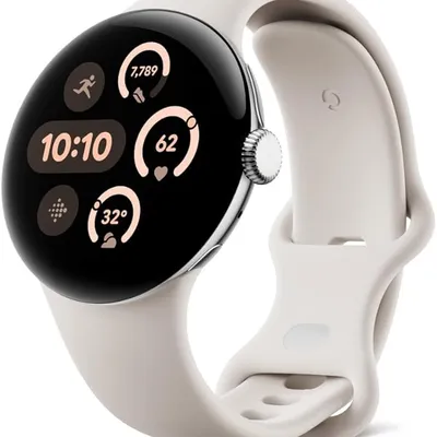 Google Pixel Watch 3 (41mm) - Shiny Silver Case - Porcelain Strap - LTE