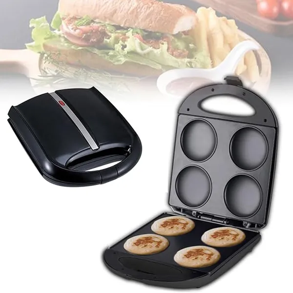 Electric Panini Burger Maker, 1600W Portable Home Sandwich Breakfast Maker With Non-stick Coating, 4 Slot Multifunction Arepa Maker, for Restaurant, Bar, Coffee Shop, Kitchen, Camping