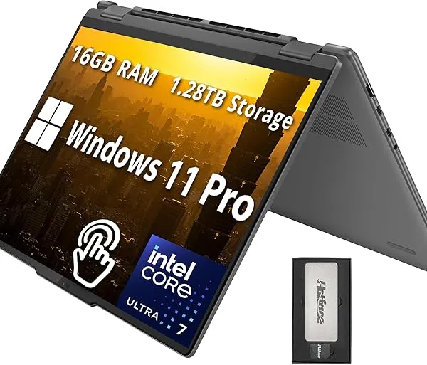 Lenovo Yoga 7i 2-in-1 16" 2K Touchscreen Laptop, Intel Ultra 7 155U, 16GB LPDDR5X, 1.28TB Storage(1TB SSD +288GB Docking Station Set), Backlit Keyboard, Fingerprint Reader, WiFi 6E, Win 11 Pro, Grey