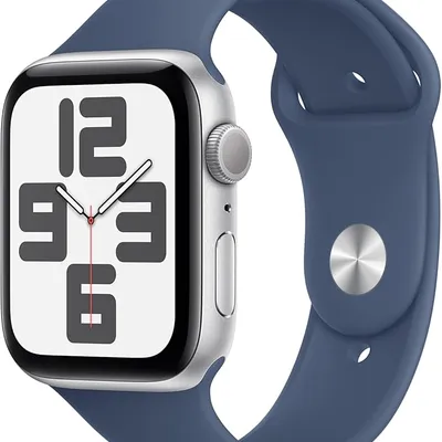 Apple Watch SE (2nd Gen) [GPS 44mm] Smartwatch with Silver Aluminium Case with Denim Sport Band