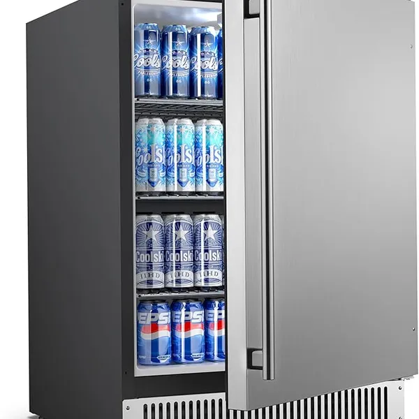Coolski 24 inch Beverage Refrigerator, 180 Cans Under Counter Fridge with Stainless Steel, Built-in and Freestanding Outdoor Refrigerator for Patio Home Kitchen, ETL, DOE, NSF Approved