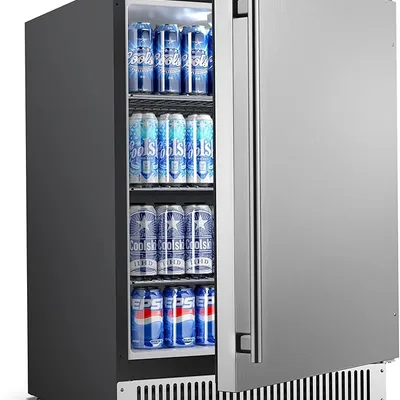 Coolski 24 inch Beverage Refrigerator, 180 Cans Under Counter Fridge with Stainless Steel, Built-in and Freestanding Outdoor Refrigerator for Patio Home Kitchen, ETL, DOE, NSF Approved