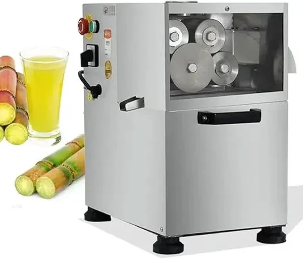 800W Commercial Sugarcane Juicer, 300kg/h Stainless Steel Sugar Cane Press with 4 Stainless Steel Rollers, Emergency Stop Switch, for Restaurants, Factories, Drink Shops