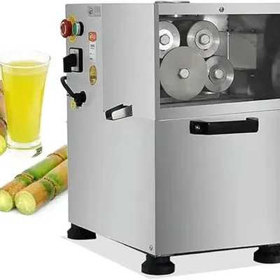 800W Commercial Sugarcane Juicer, 300kg/h Stainless Steel Sugar Cane Press with 4 Stainless Steel Rollers, Emergency Stop Switch, for Restaurants, Factories, Drink Shops