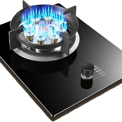 7.0KW Gas Cooker - Single Burner Propane Gas Cooktop, Tempered Glass Gas Stove 9 Cavity Fire Burner, Desktop and Recessed Installation Camping Cooktop, for Home Kitchen Motor Home Camp(LPG)