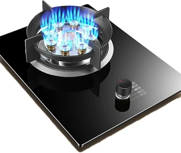 7.0KW Gas Cooker - Single Burner Propane Gas Cooktop, Tempered Glass Gas Stove 9 Cavity Fire Burner, Desktop and Recessed Installation Camping Cooktop, for Home Kitchen Motor Home Camp(LPG)