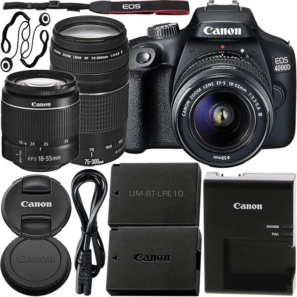 Canon EOS 4000D DSLR Camera with Dual Lens Kit (Renewed)