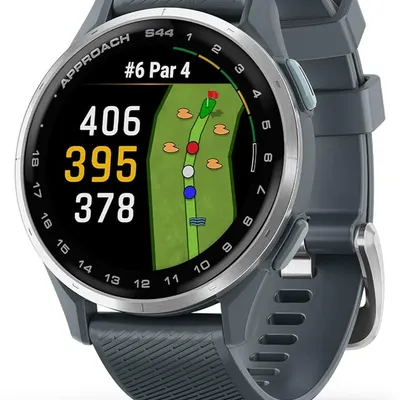Garmin Approach S44, Essential Golf GPS Smartwatch, AMOLED Display, On-Course Features, Silver Aluminum Bezel with Twilight Silicone Band