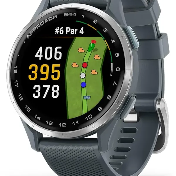 Garmin Approach S44, Essential Golf GPS Smartwatch, AMOLED Display, On-Course Features, Silver Aluminum Bezel with Twilight Silicone Band