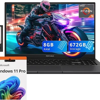 ASUS VivoBook S15 Slim Laptop, 15.6" FHD Anti-Glare Display, Ryzen 5-5600H, 8GB RAM, 672GB Storage (512GB SSD +160GB Docking Station), Backlit Keyboard, Fingerprint Reader, WiFi 6, Win 11 Pro, Black