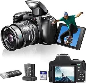 OIEXI 72MP 4K Compact Vlogging Camera with 12x Optical Zoom and 3-Inch Flip Screen