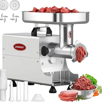 Commercial Electric Meat Grinder #8, 0.6HP Heavy Duty Industrial Stainless Steel Meat Mincer with 2 Blades, 2 Plates & 3 Stuffing Tubes,Meat Grinder Machine for Home Kitchen & Restaurant Use