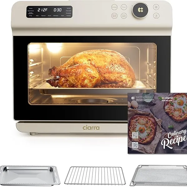 CIARRA 12-in-1 Countertop Steam Oven with Air Fryer, 24L Steam Air Fryer Combo Nosh Oven Pro - Convection Toaster, Bake, Self-Clean, Dehydrate, Ferment, White