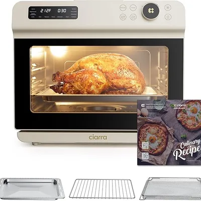 CIARRA 12-in-1 Countertop Steam Oven with Air Fryer, 24L Steam Air Fryer Combo Nosh Oven Pro - Convection Toaster, Bake, Self-Clean, Dehydrate, Ferment, White