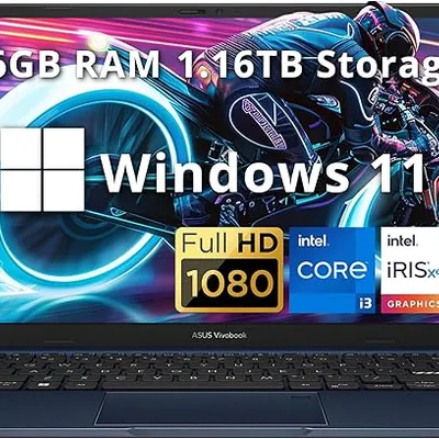 ASUS Vivobook 14" FHD Business Laptop, Intel i3-1215U, 16GB RAM, 1.16TB Storage(1TB SSD+160GB Docking Station Set), Intel Iris Xe Graphics, 720p Camera, WiFi 6E, Win 11 Home, Blue