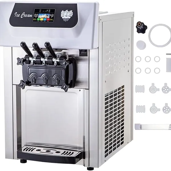 Commercial Soft Ice Cream Machine 3 Flavors with Pre-Cooling, 200w Table Top Commercial with LCD Intelligent Panel for Daily Home