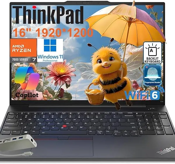 Lenovo ThinkPad Laptop, 16" 1920 x 1200 Pixels Screen, AMD Ryzen 7 7735H 8 Cores, AMD Radeon 680M Graphics Shared, 64GB DDR5+ 4TB SSD, Win11 Pro, HDMI 2.1, Wi-Fi 6, Backlit Keyboard, TrackPoint