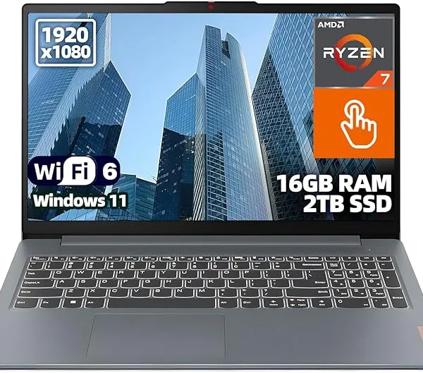 Lenovo IdeaPad Slim 3 15.6" FHD IPS Touchscreen Laptop, AMD Ryzen 7 5825U, 16GB DDR4 RAM, 2TB SSD, Windows 11 Home, Wi-Fi 6, USB-C, HDMI, Lightweight Student and Business Laptop
