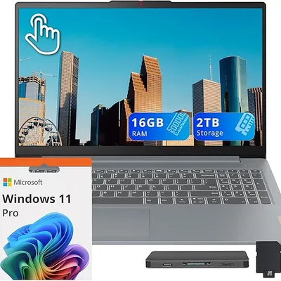 Lenovo IdeaPad Slim 3 15.6 FHD Touchscreen Laptop, AMD Ryzen 7 5825U, 16GB RAM, 2TB Storage (1TB SSD+1TB Docking Station Set), AMD Radeon Graphics, Num Pad, Copilot, Webcam, Win 11 Pro, Gray