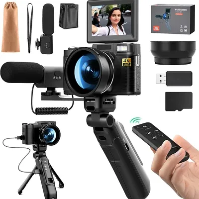 G-Anica 4K Vlogging Camera Kit, 48MP Digital Point-and-Shoot with External Microphone and Tripod